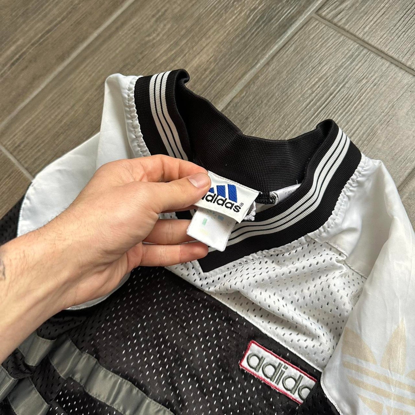 Vintage Adidas black and white mesh jersey