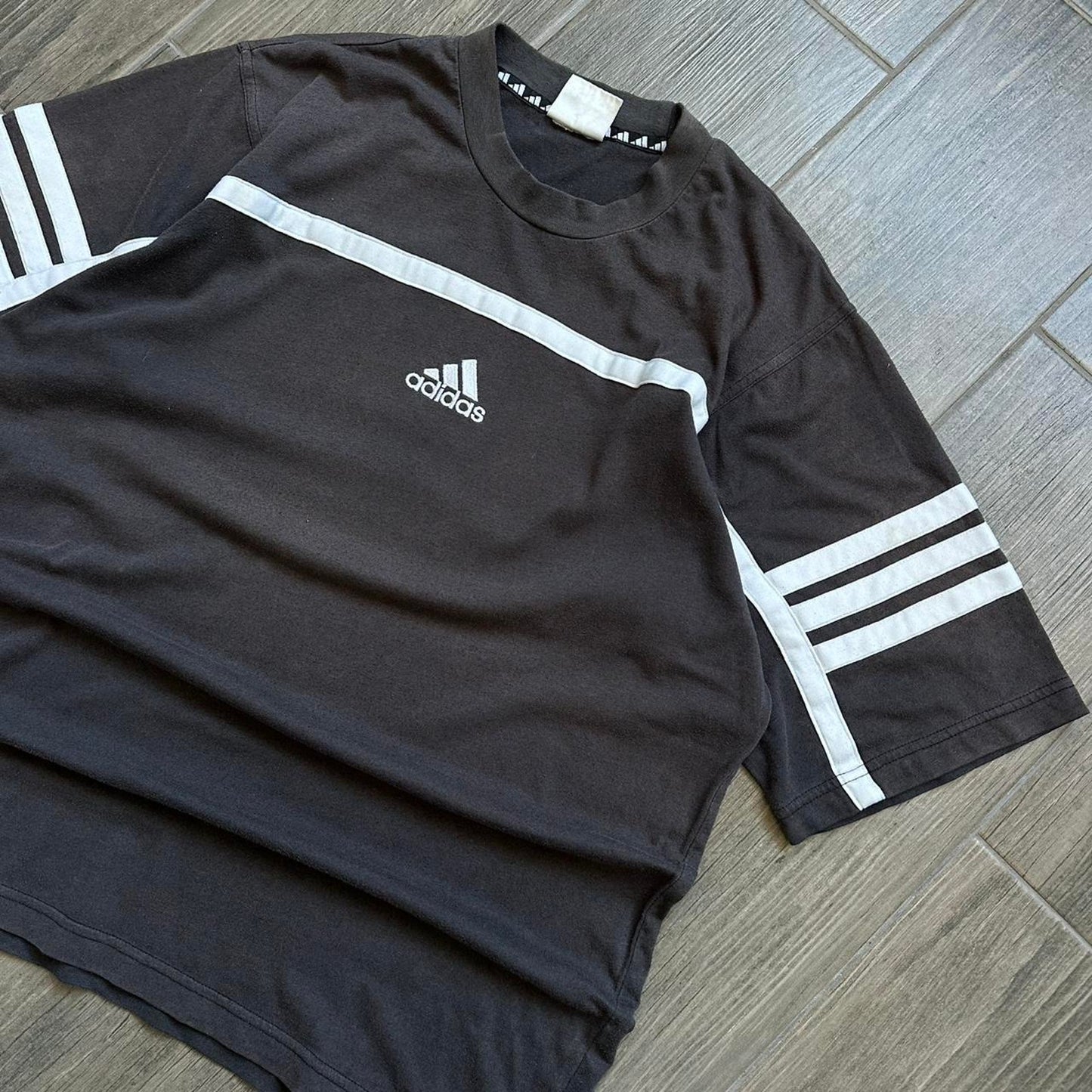 Adidas black and white striped tee