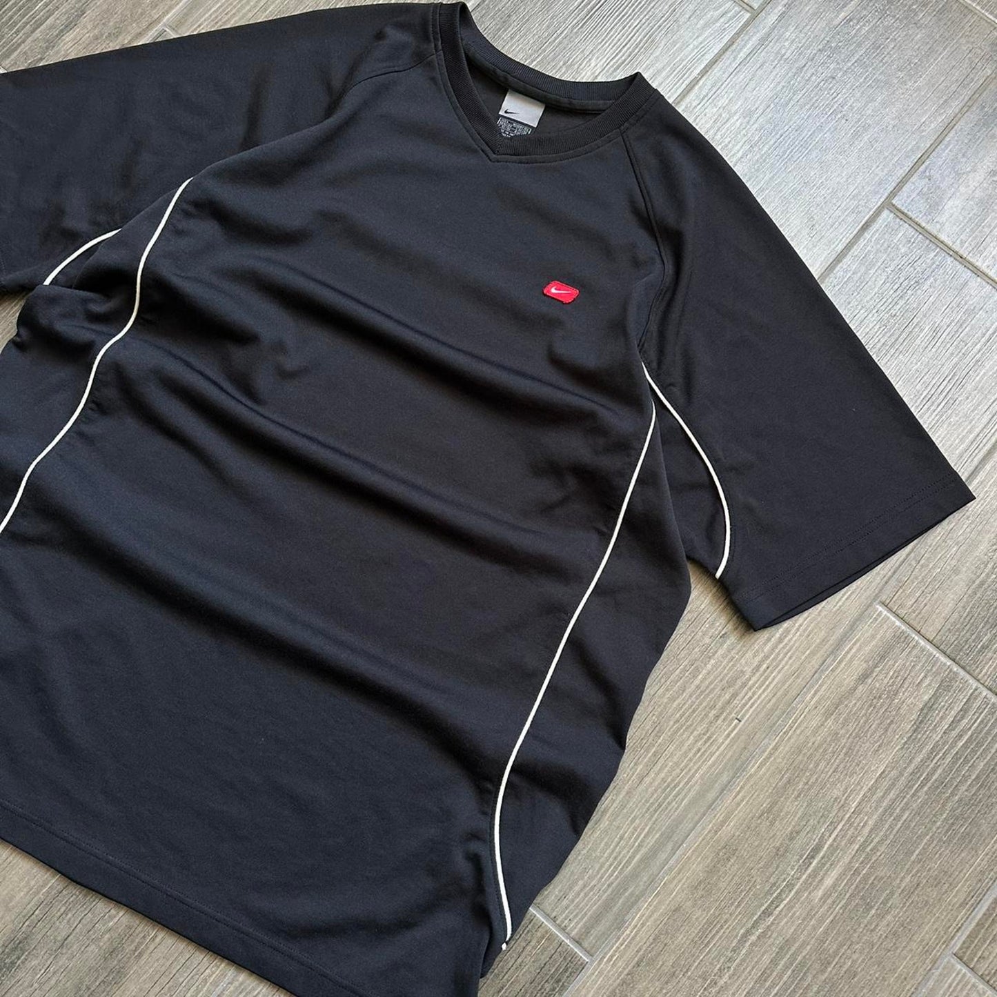 Nike black tee with red swoosh Size L