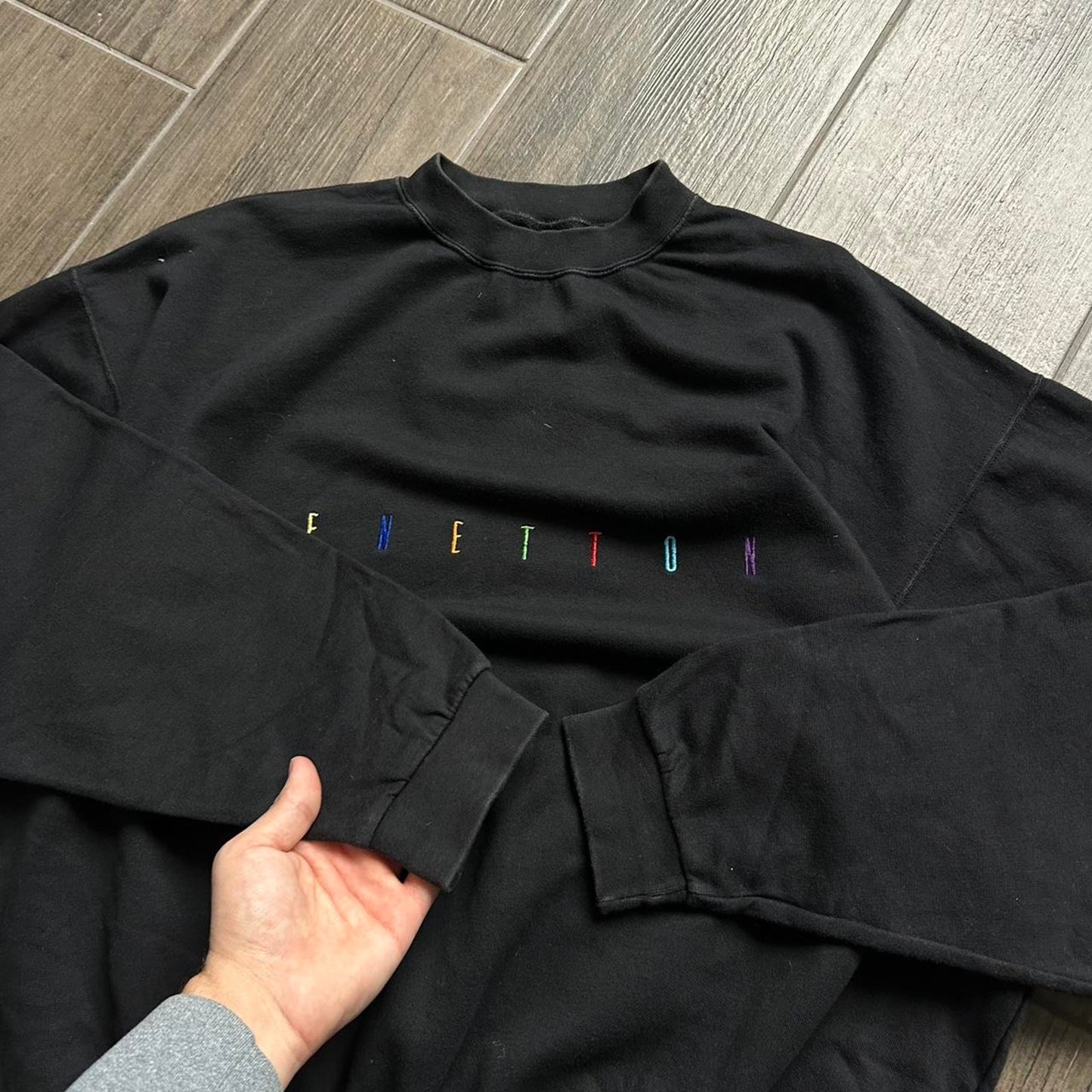 Benetton black oversized y2k big logo M-L sweatshirt