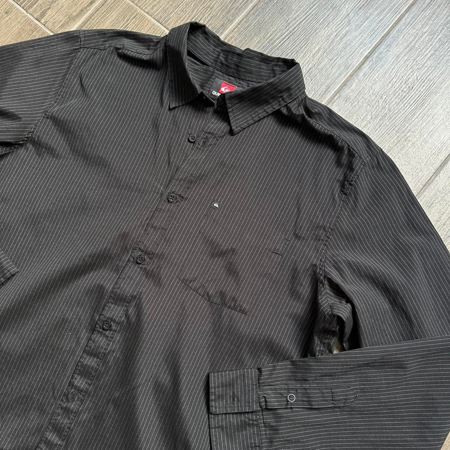 Quiksilver Black pinstripe button up shirt