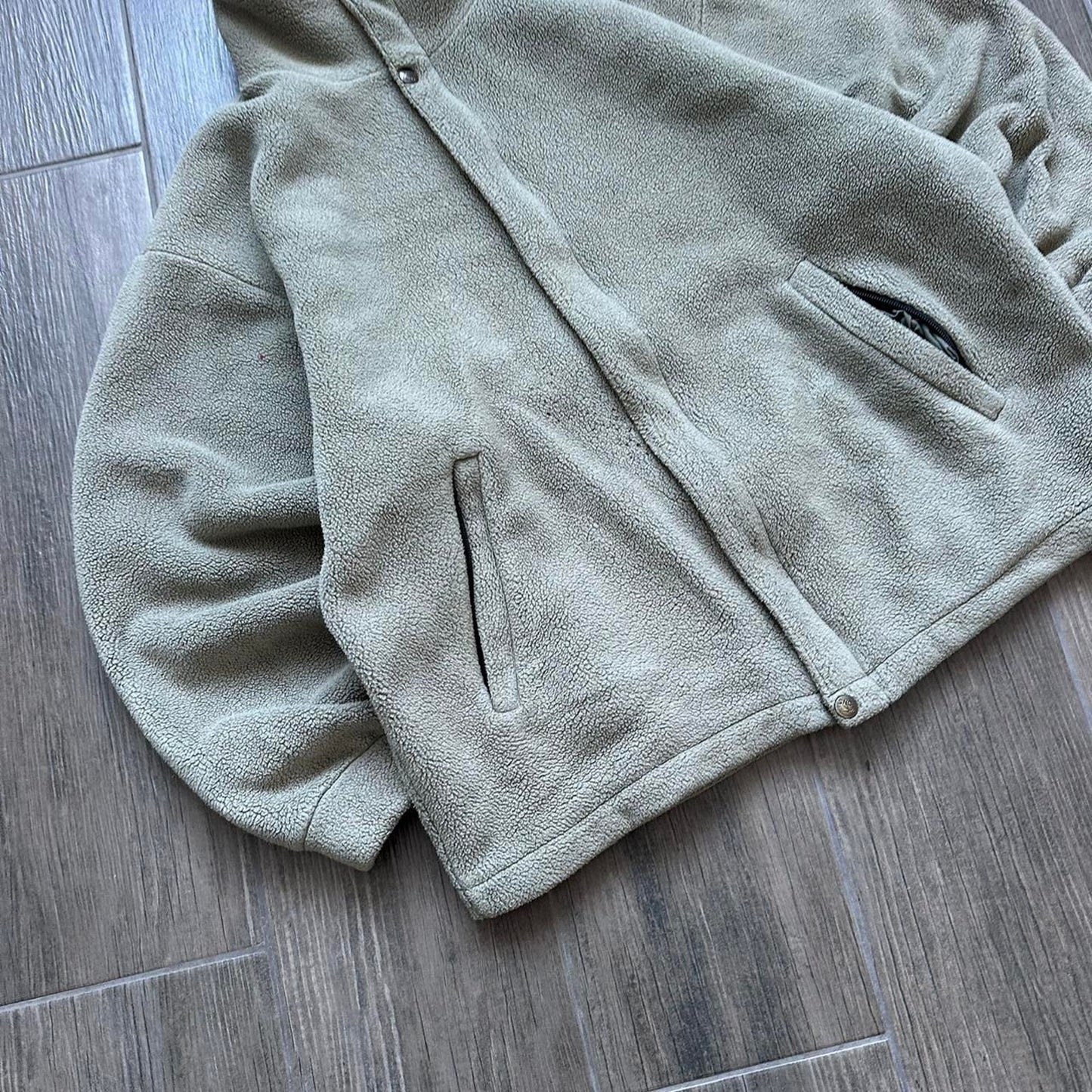 Tan fleece jacket zipper pockets