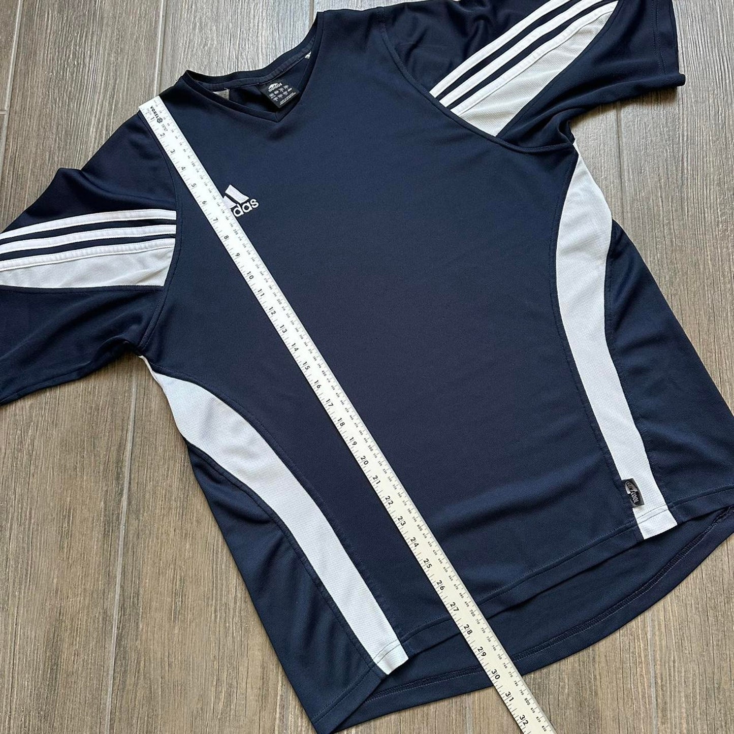 Adidas navy blue & white striped jersey