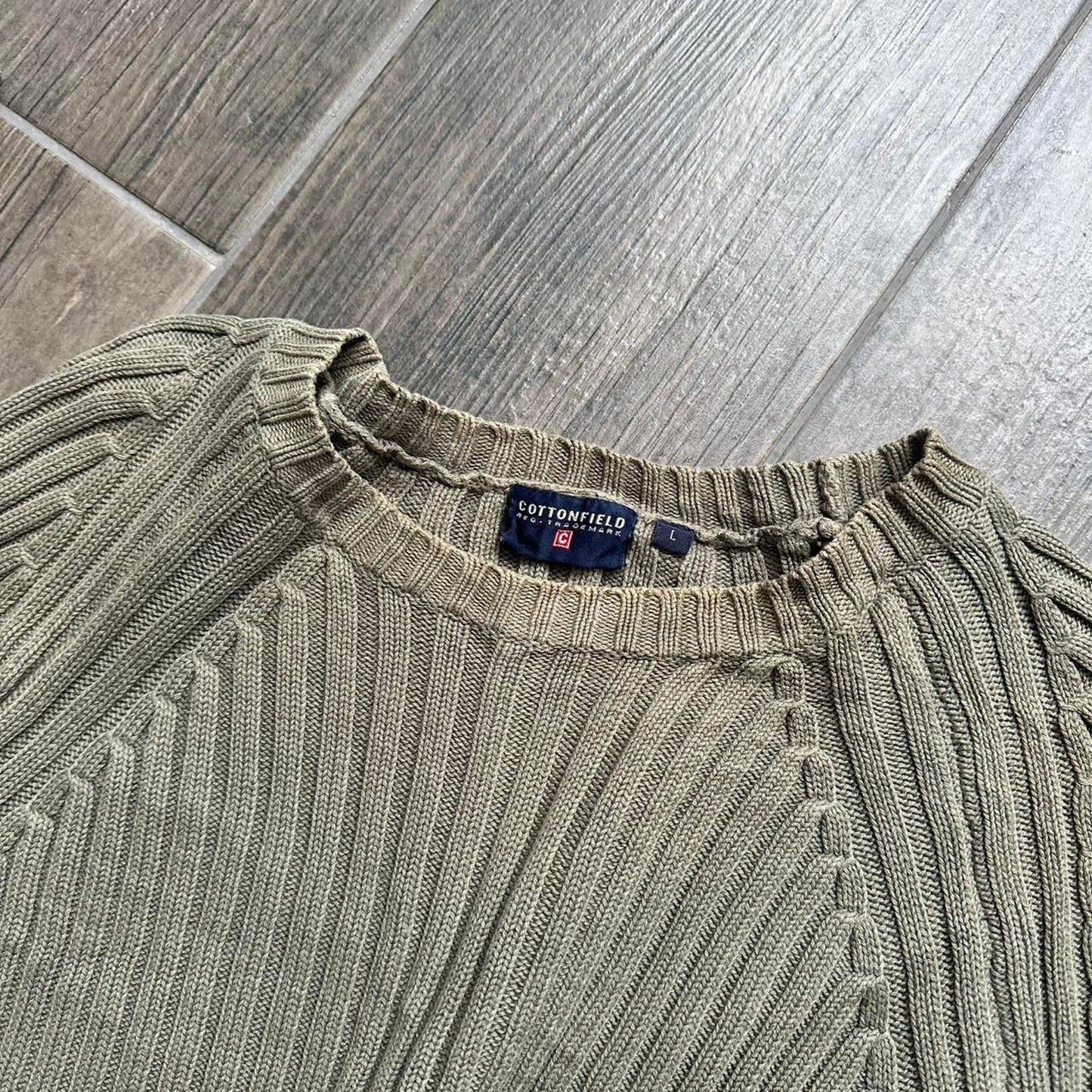 Cottonfield khaki cable knit sweater