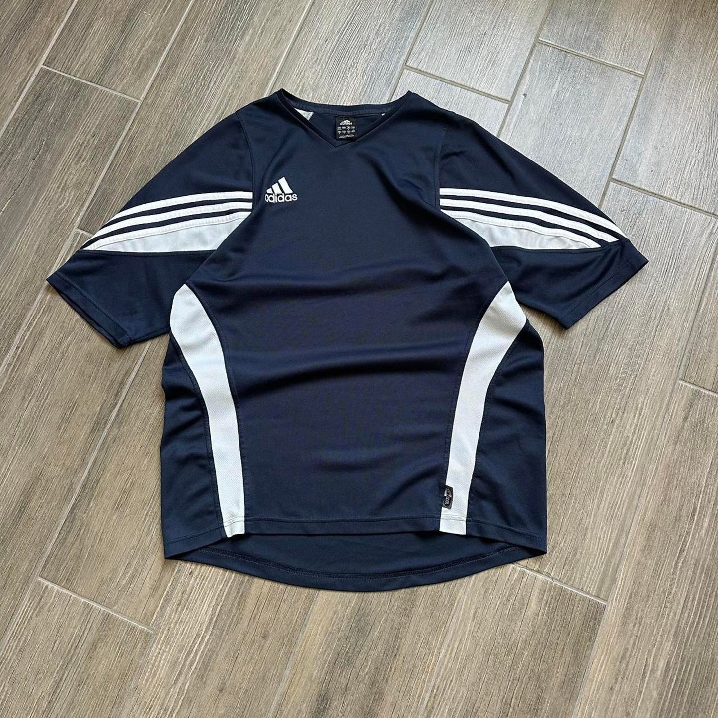 Adidas navy blue & white striped jersey