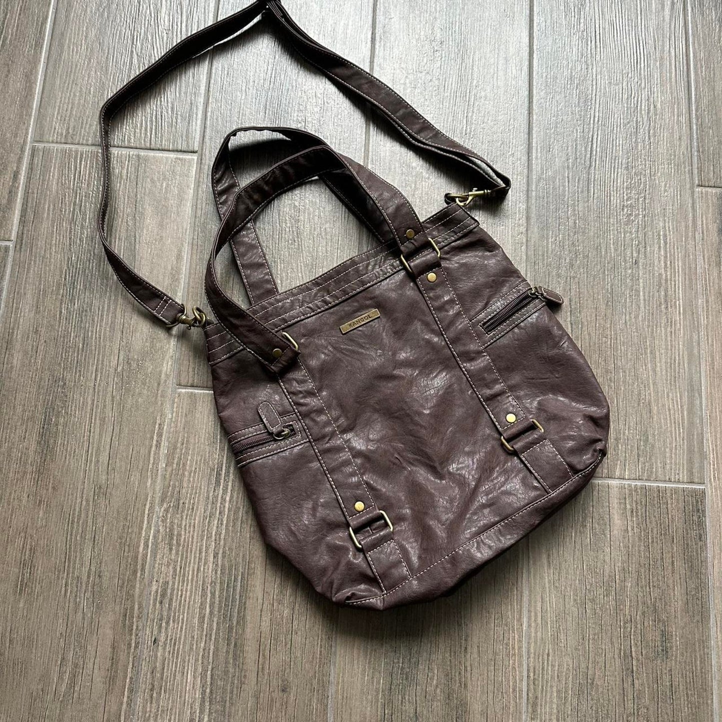 Kangol brown leather tote bag