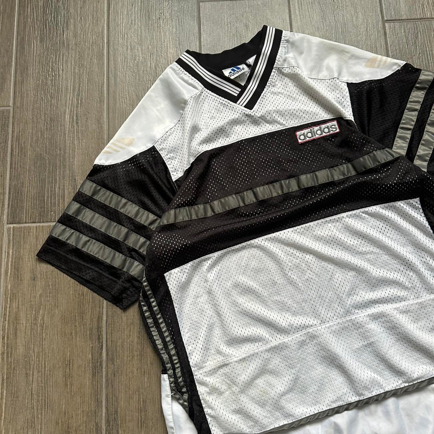 Vintage Adidas black and white mesh jersey
