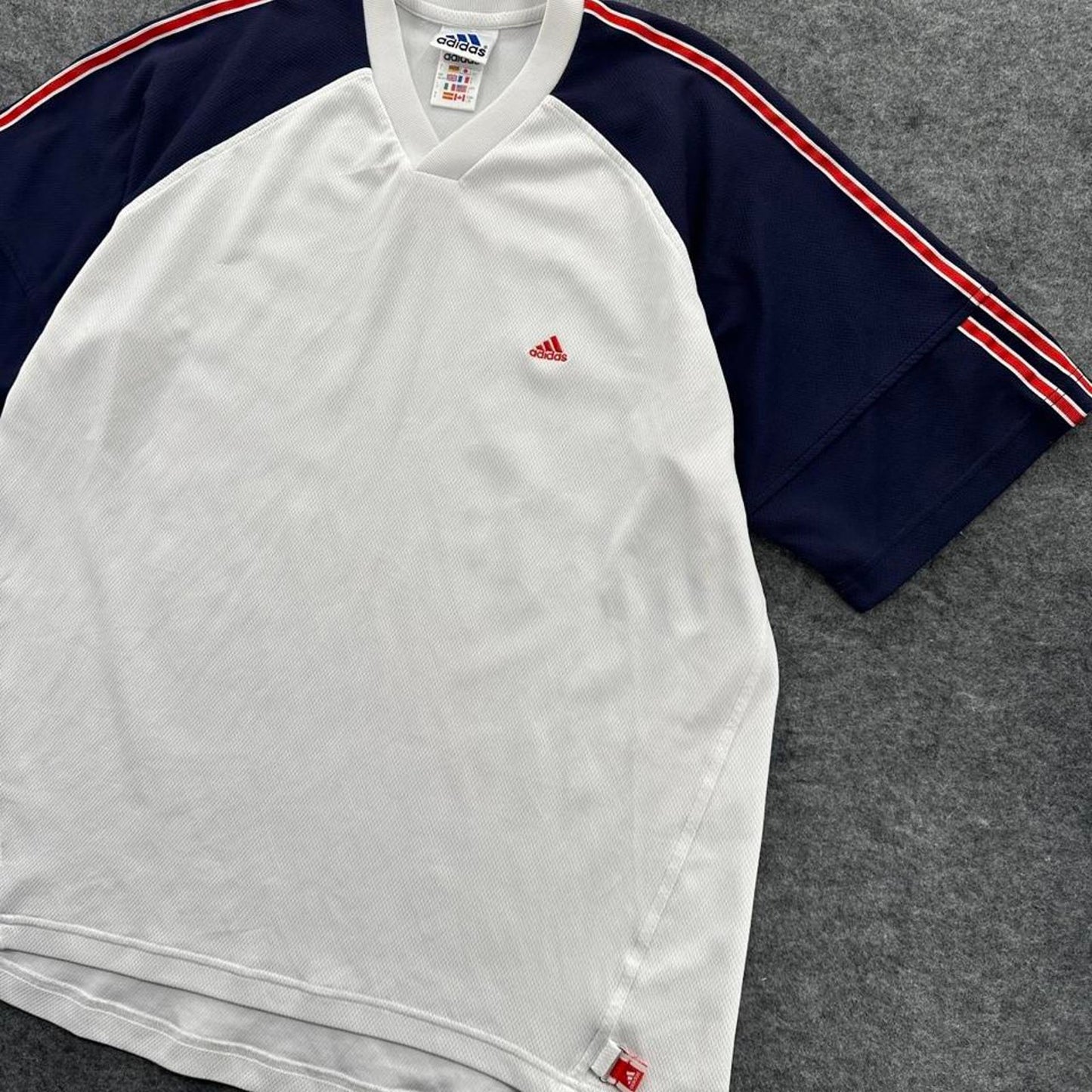 Adidas white and navy striped