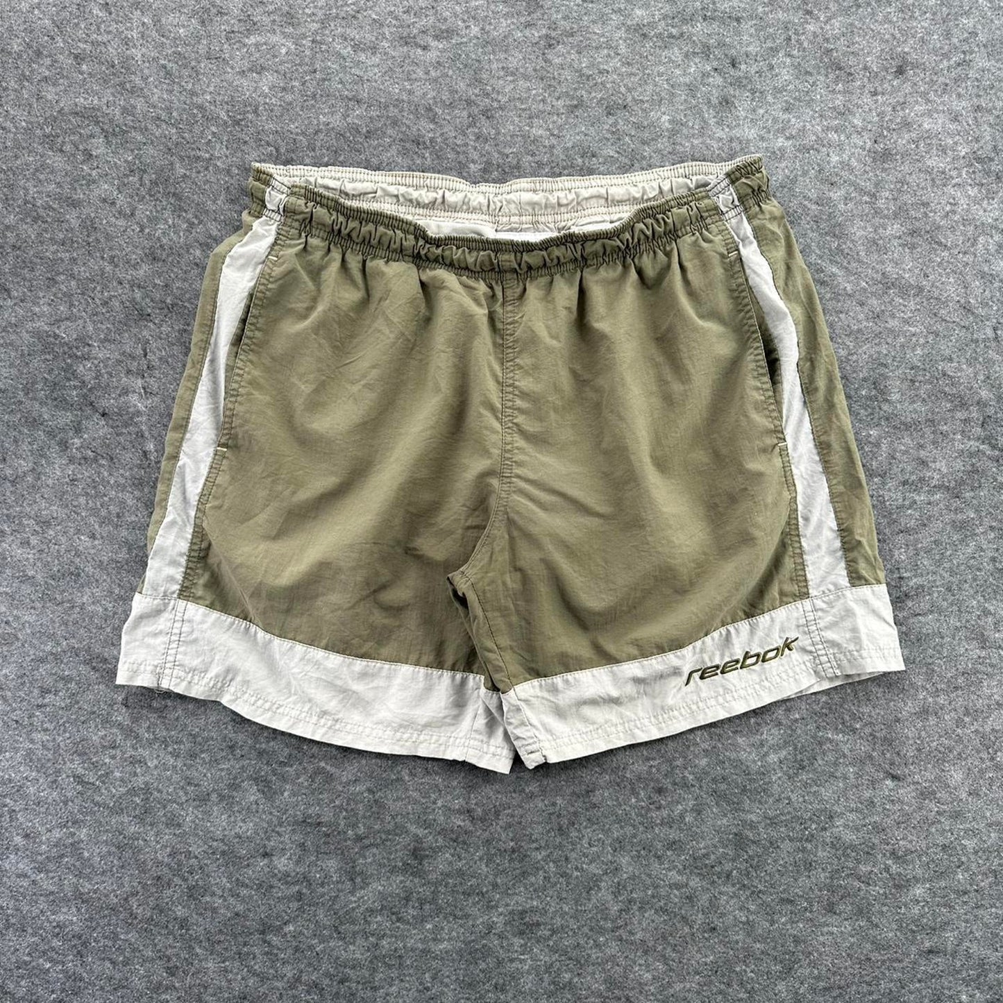 Reebok khaki shorts with white