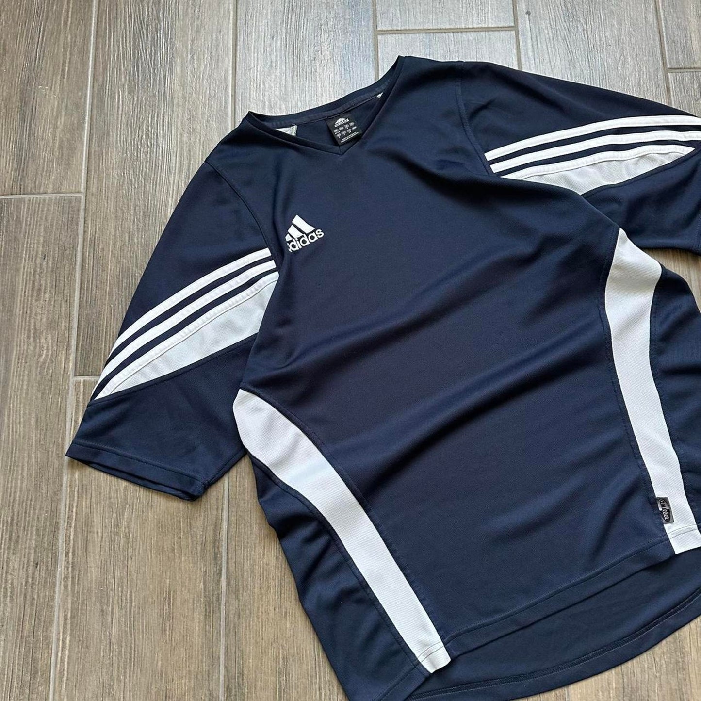 Adidas navy blue & white striped jersey