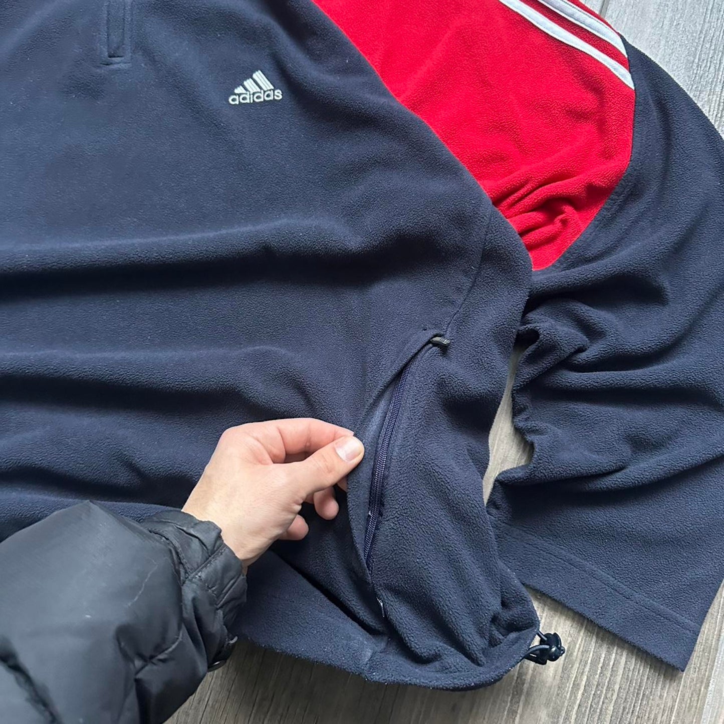 Adidas y2k zip warm fleece navy red