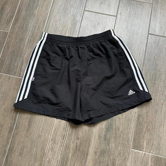 Adidas black shorts with white stripes