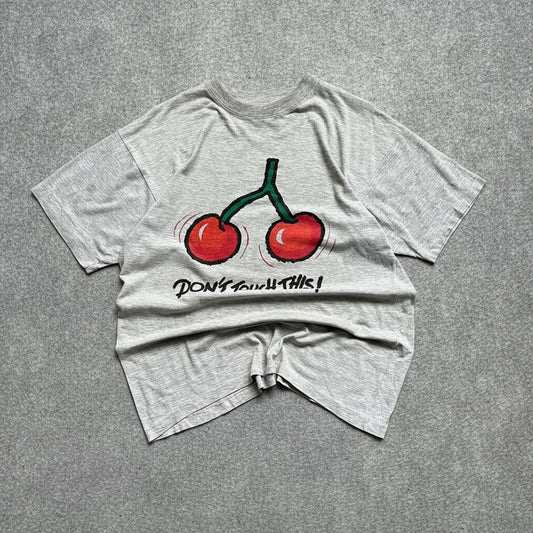 Cherry Graphic Y2K Grey Baggy T-Shirt
