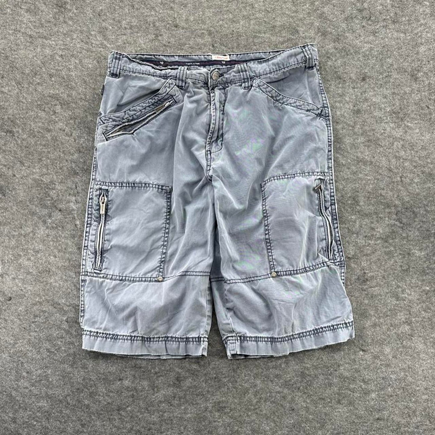 Grey cargo shorts with multiple