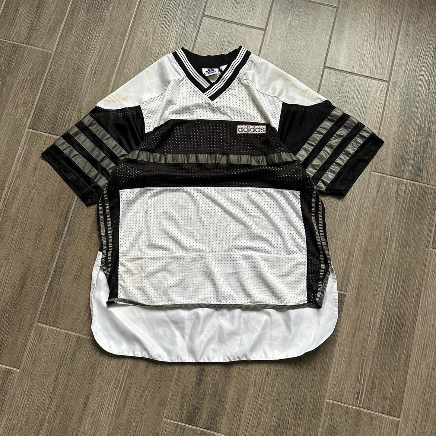 Vintage Adidas black and white mesh jersey