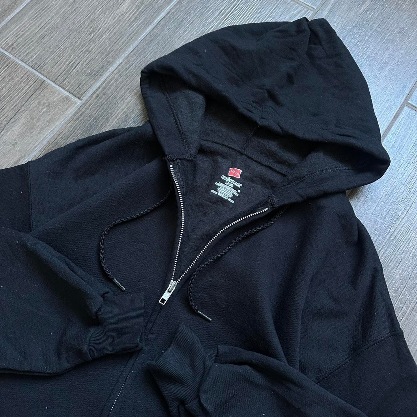 Y2k black zip baggy L hoodie