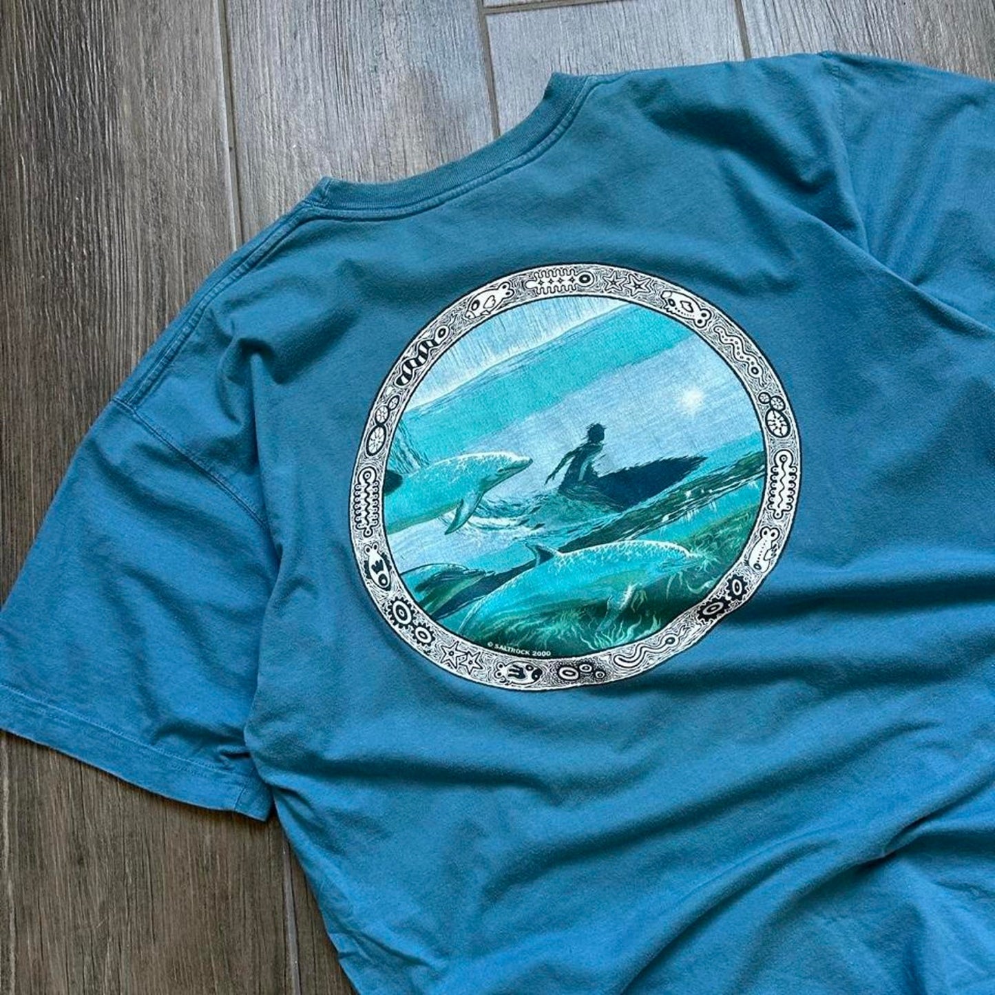 Y2k blue dolphin surf tee
