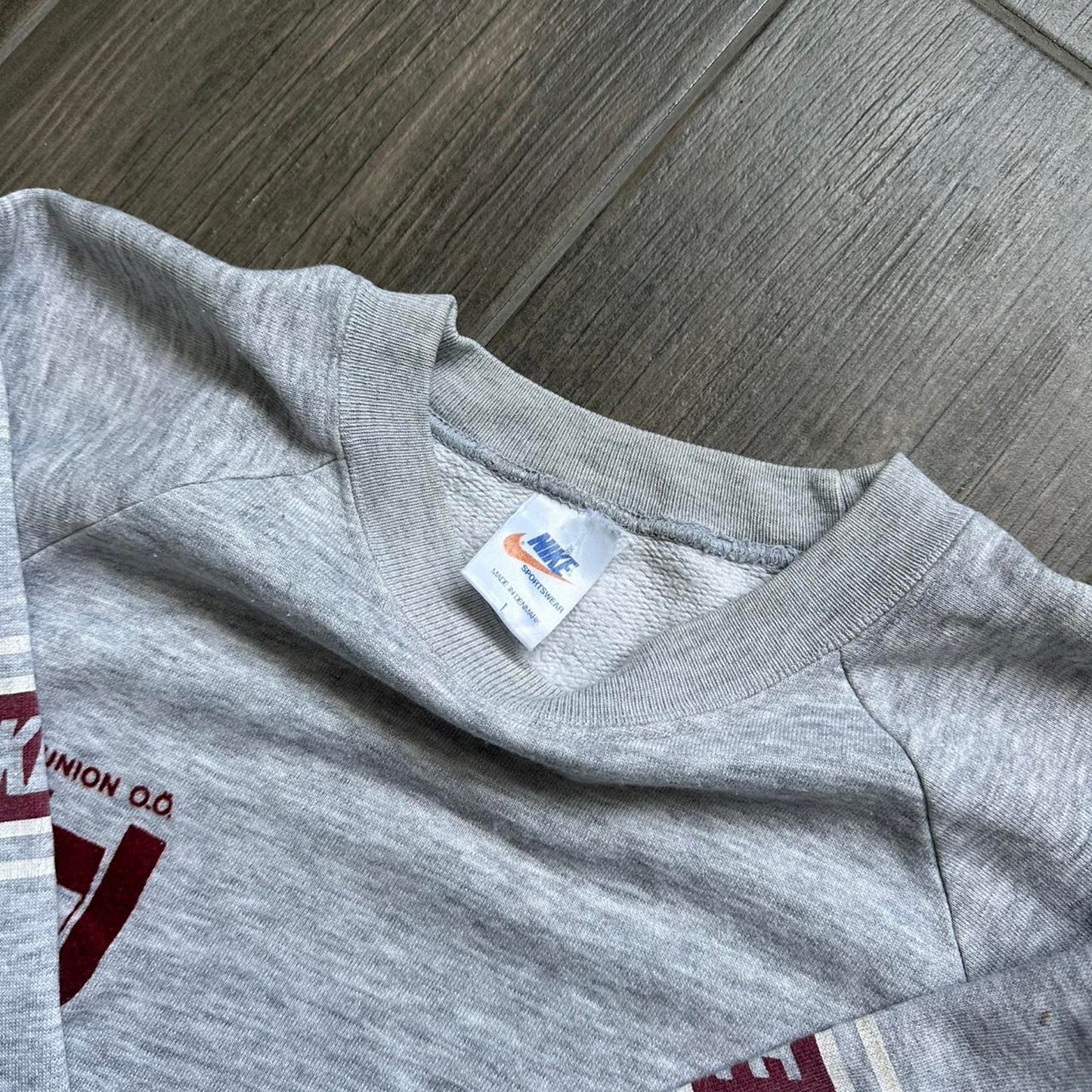 Nike grey 80s crewneck sweatshirt with red accents