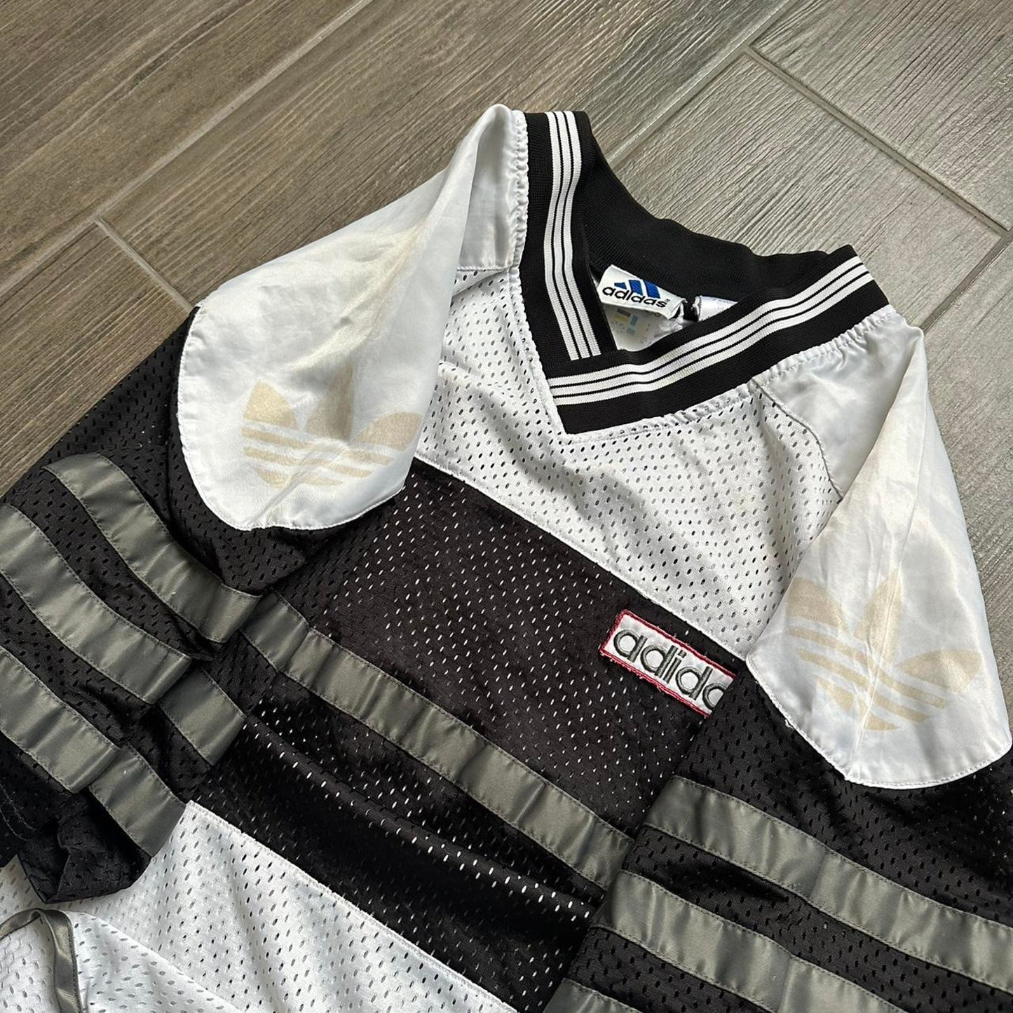 Vintage Adidas black and white mesh jersey