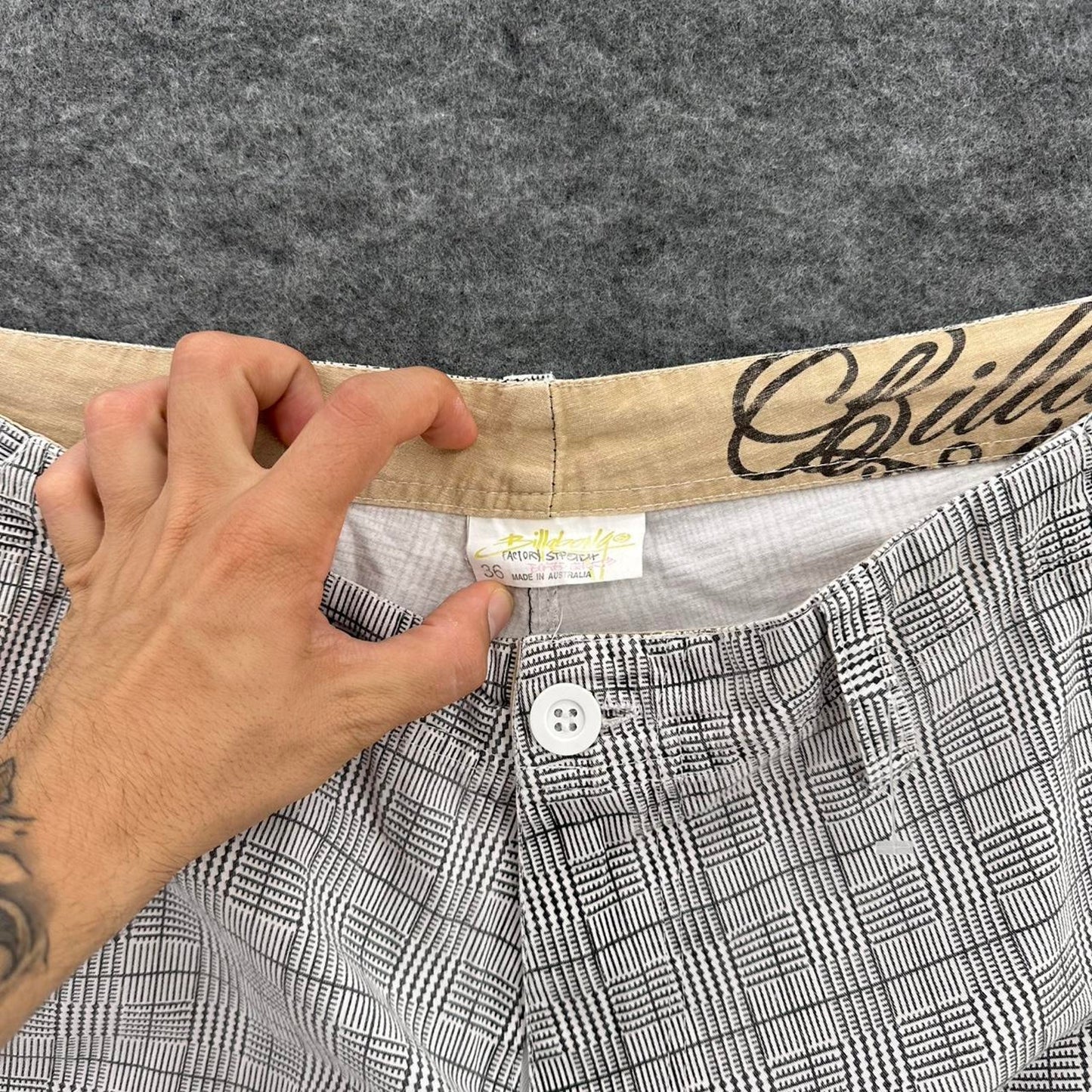 Billabong grey plaid board shorts