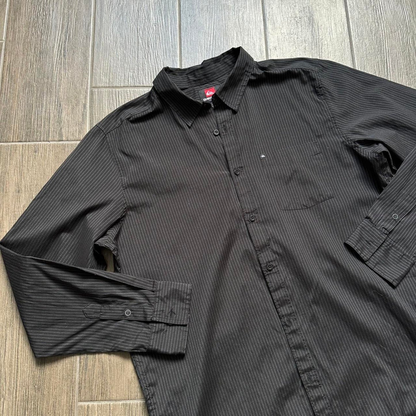 Quiksilver Black pinstripe button up shirt