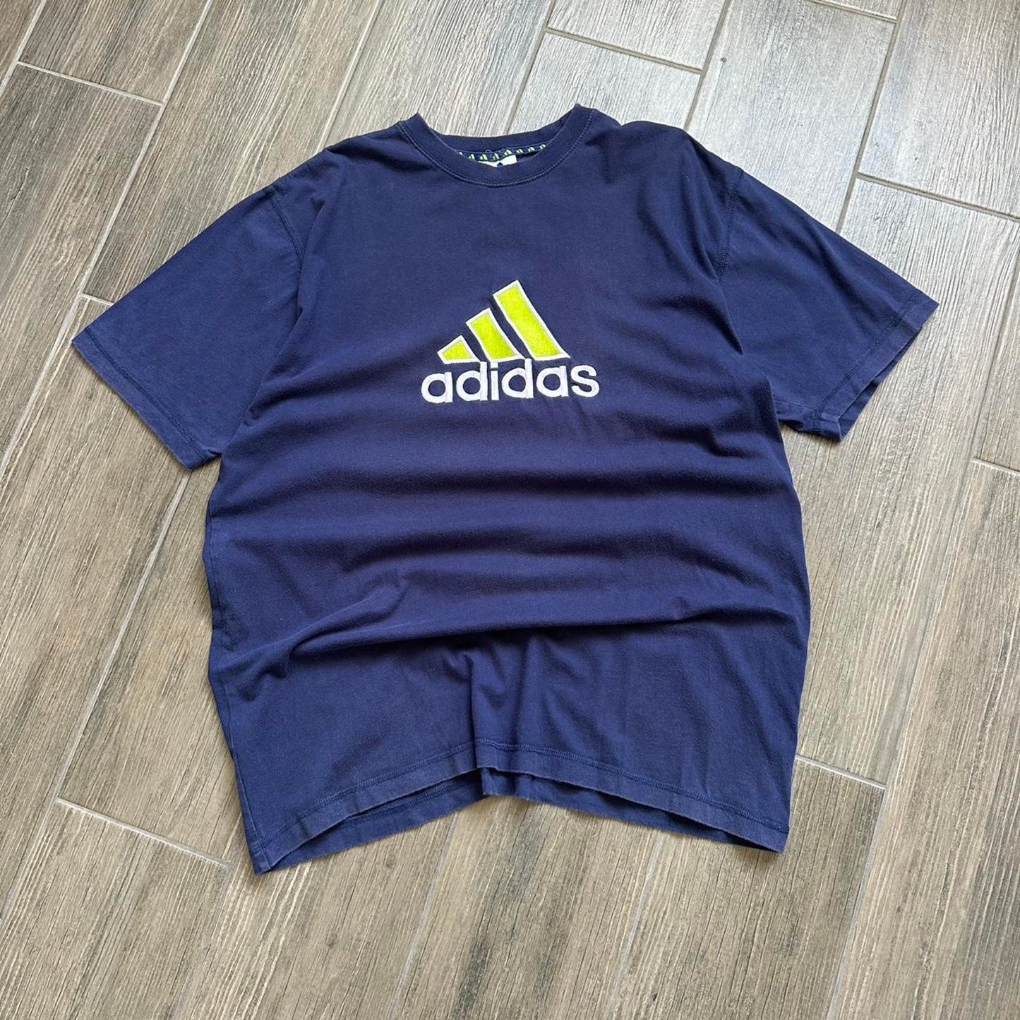 Adidas navy blue t-shirt with yellow and white logo
